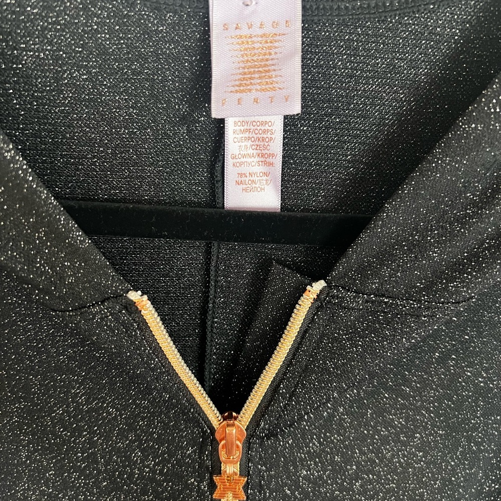 Savage X Fenty Black Sparkle Jumpsuit Onesie with Gold Zipper